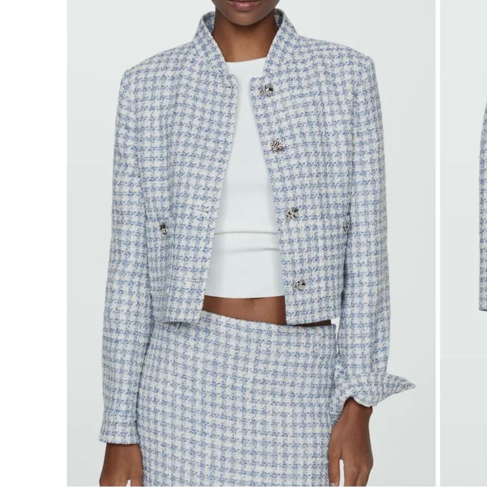 Mango Tweed Jacket Sky Blue